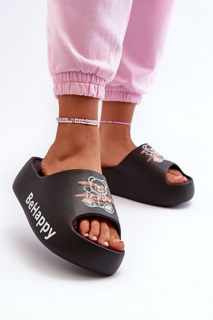 Chic and comfortable women's flip-flops by Step in Style, showcasing a teddy bear print and a sturdy 5.5 cm thick sole for stylish summer outings.