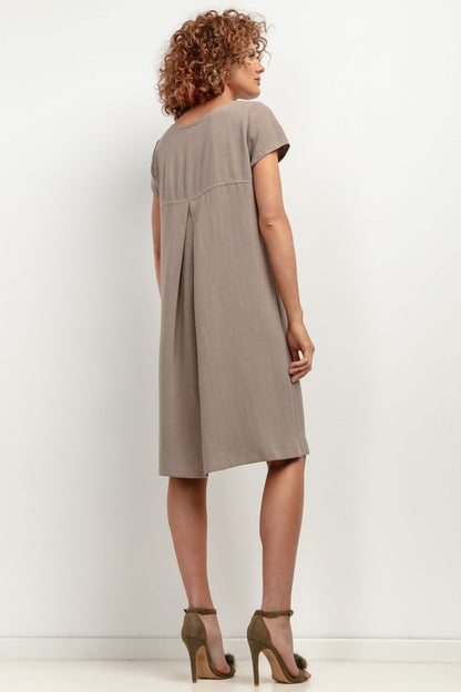 Versatile T403 Linen Dress by Tessita, ideal for casual outings, demonstrating effortless elegance and comfort.