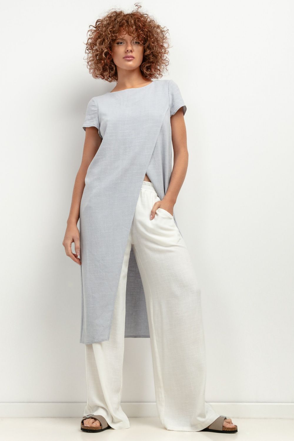 Elegant lightweight T405 tunic from Tessita made with 70% viscose and 30% linen, perfect for summer beach cover-up.