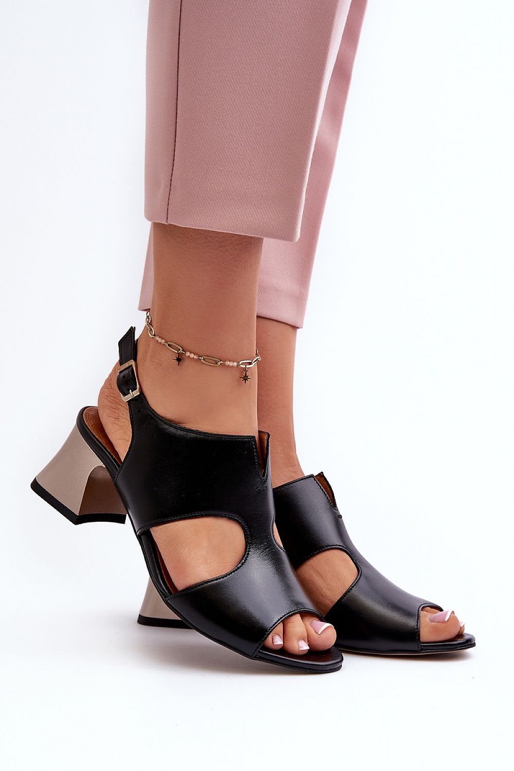 Elegant Women's Maciejka Natural Leather Heel Sandals with Adjustable Buckle Strap by Step in Style, featuring a sophisticated 6 cm heel.
