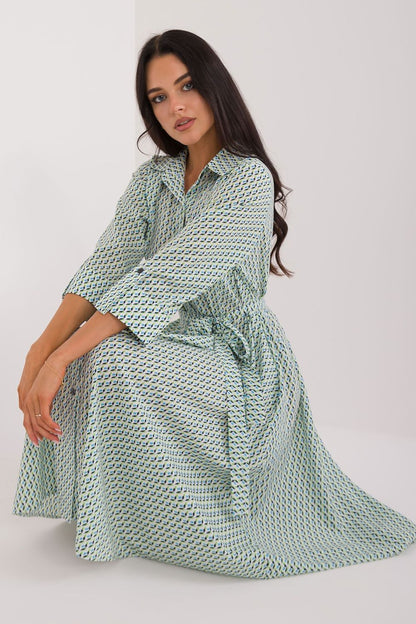 Elegant Midi Shirt Dress by Lakerta featuring a stylish tie belt, 3/4 sleeves and slip pockets, perfect for a sophisticated look.