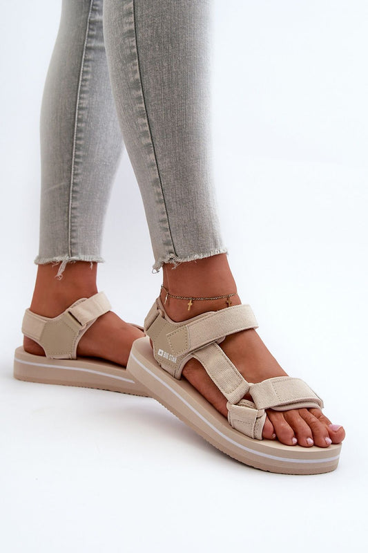 Elegant women's sandals by Step in style featuring Velcro straps, a chic 7cm heel, and a comfortable 2.5cm foam platform, perfect for summer occasions.