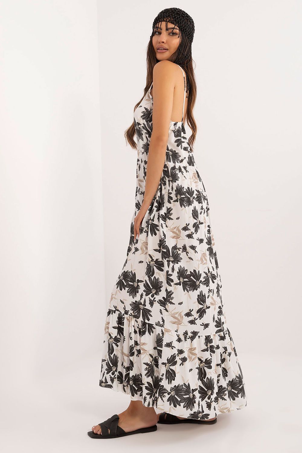 Chic strapless summer dress by Italy Moda, showcasing a beautiful floral pattern and delicate ruffle detail, perfect for warm weather outings.