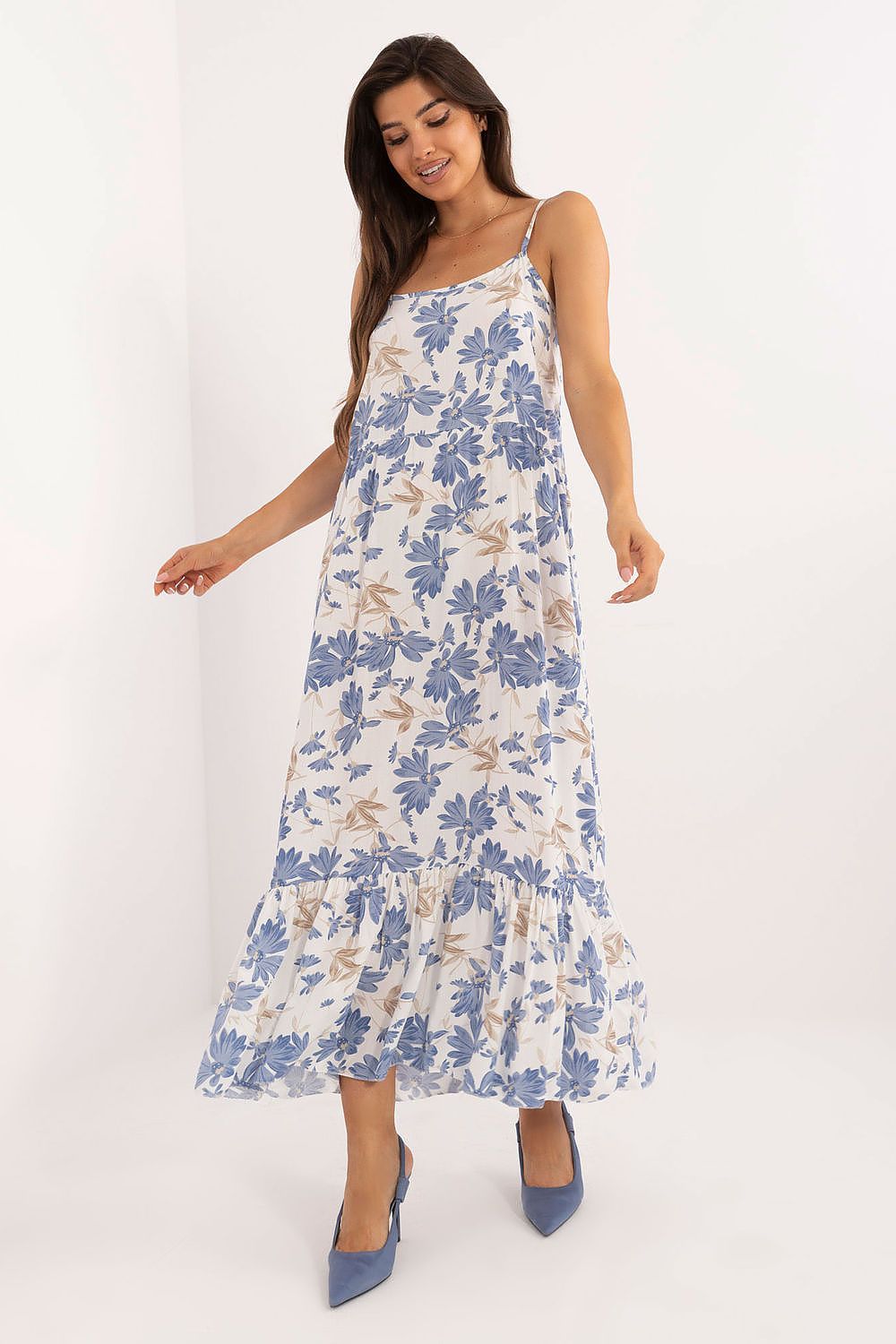 Stylish floral print viscose summer dress with a flared midi silhouette designed by Italy Moda, perfect for warm weather outings.