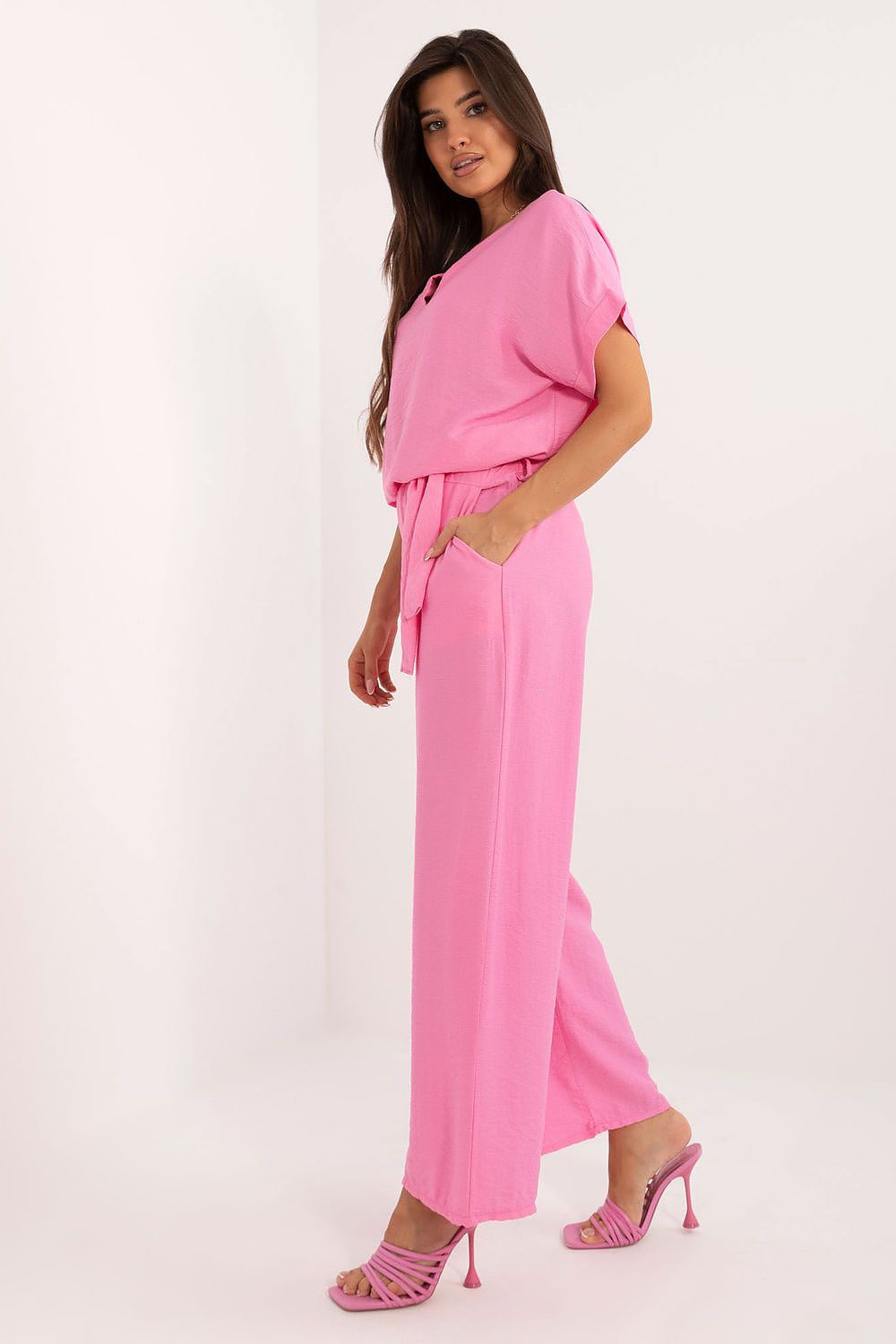 Elegant viscose blouse and high-waisted wide-leg trousers set by Italy Moda, perfect for casual and office wear.