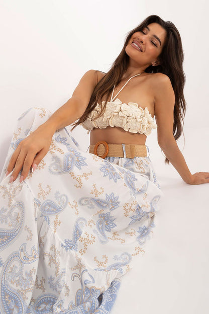 Chic colourfully printed maxi skirt from Italy Moda, highlighting ruffle details for added elegance and femininity.