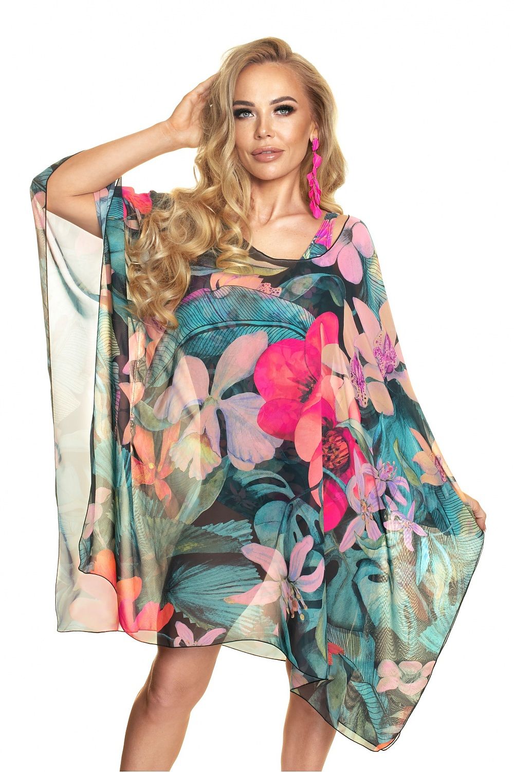 Irall Beach Tunic draped elegantly outdoors - Sumptuous airy chiffon perfect for any beach occasion, crafted by Irall.