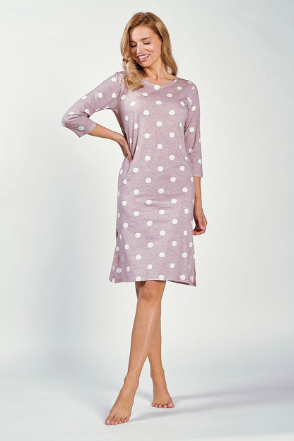 Elegant Taro cotton nightshirt featuring 3/4 sleeves and stylish side slits, perfect for luxurious nights in.