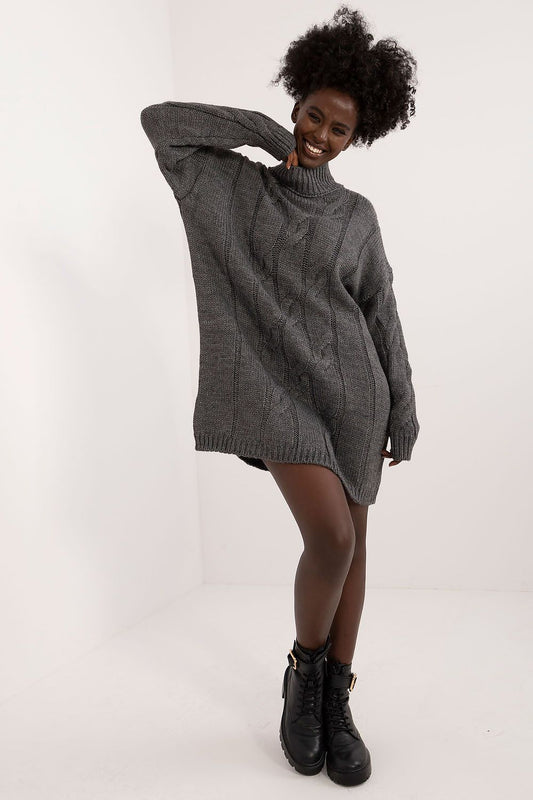 Elegant turtleneck dress from Badu showcasing a soft mixed wool and acrylic blend, perfect for everyday glamour.