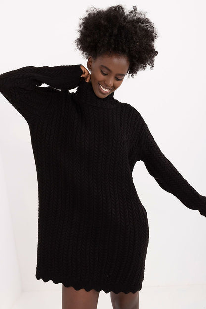 Elegant mini knitted turtleneck dress from Badu, crafted from a luxurious acrylic and wool blend, ideal for stylish everyday wear.