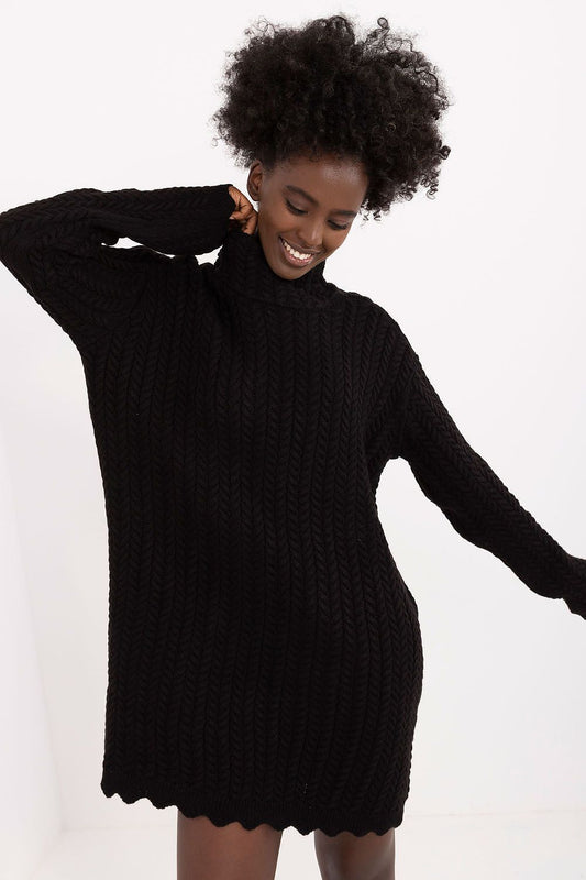 Elegant mini knitted turtleneck dress from Badu, crafted from a luxurious acrylic and wool blend, ideal for stylish everyday wear.