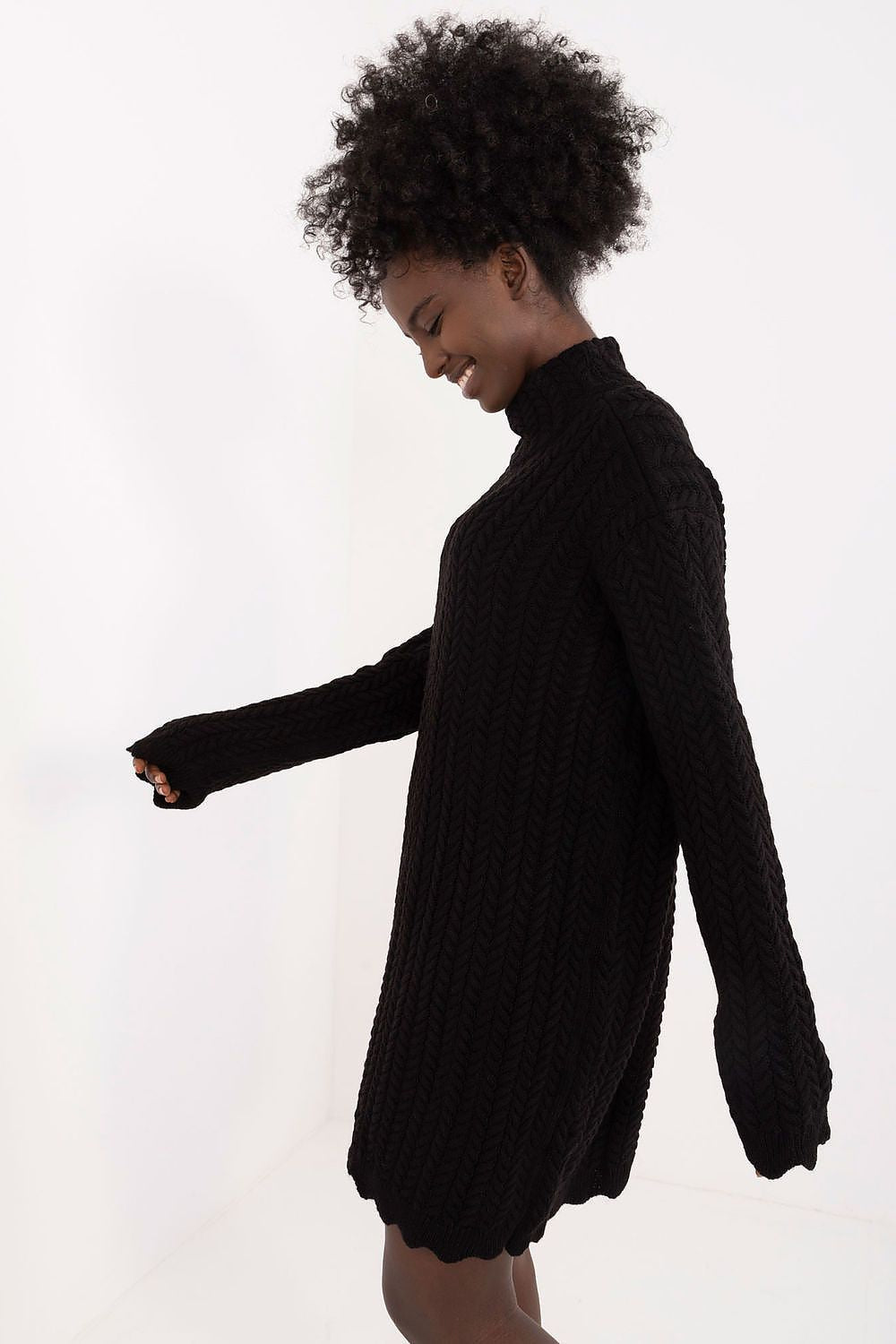 Badu's soft acrylic and wool blend turtleneck dress features long sleeves and a unique knit texture, perfect for adding elegance to your casual wardrobe.