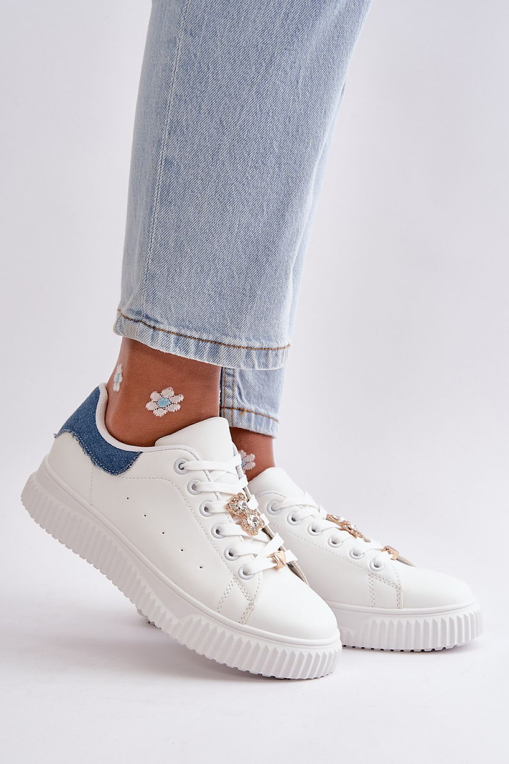 Stylish eco-leather women's sneakers with platform and unique lace pins by Step in Style, perfect for everyday luxury wear.