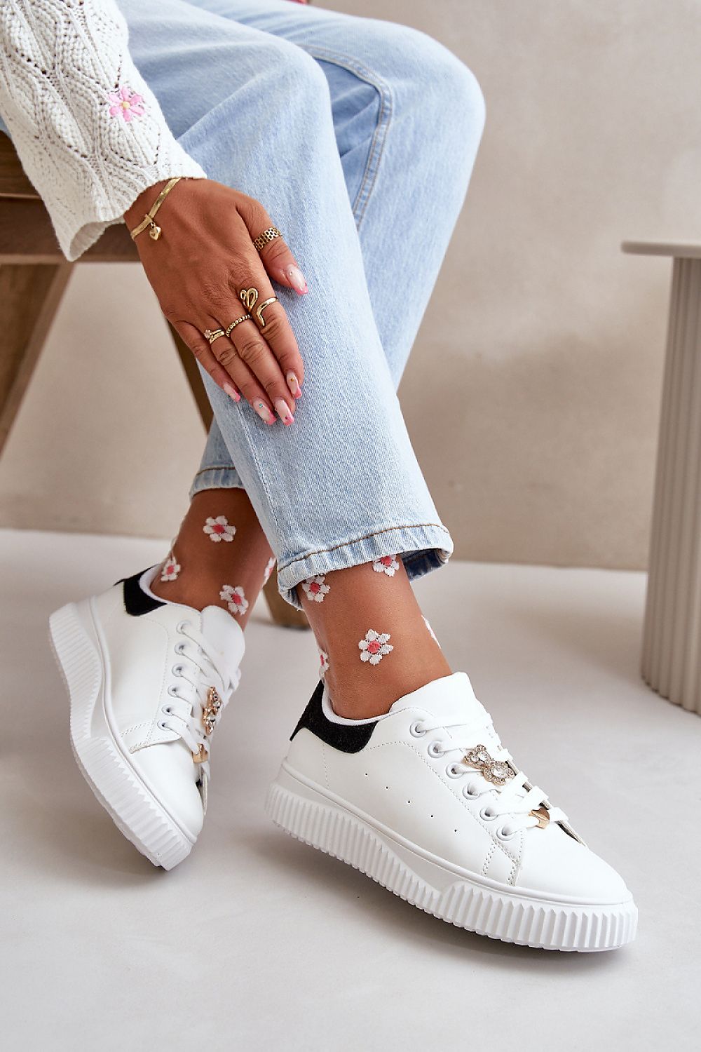 Elegant eco-leather women's sneakers with a stylish platform and unique lace pins, designed for everyday wear by Step in Style.