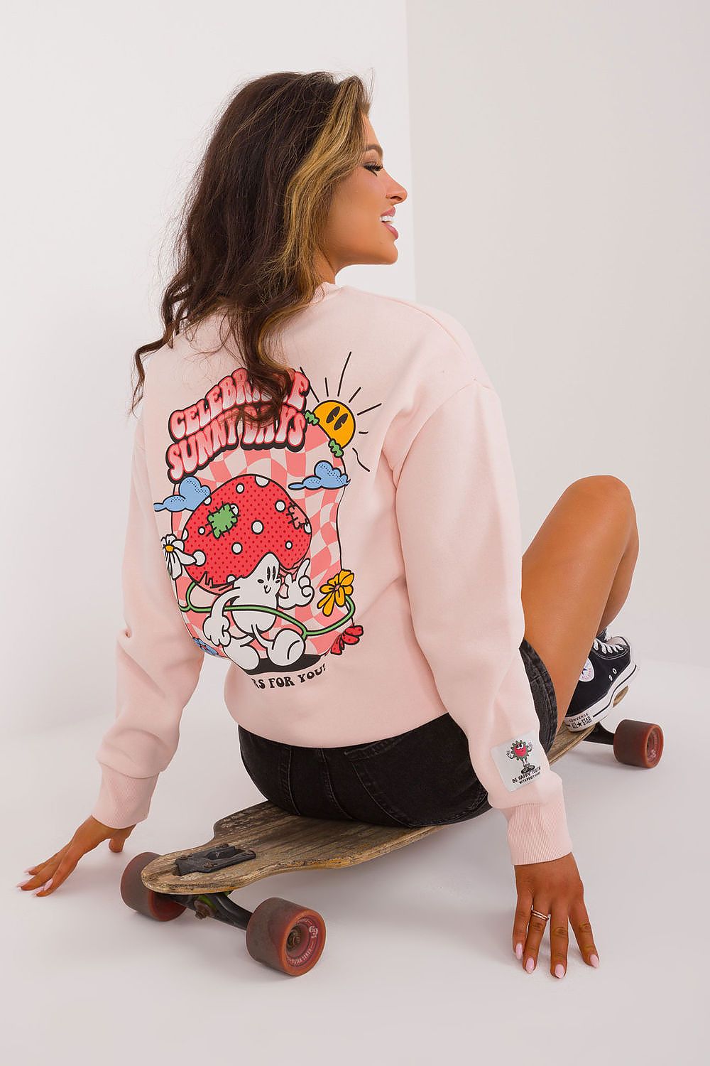 Luxurious Women's Insulated Sweatshirt by Sublevel showcasing a stylish cotton-polyester blend and unique back print, perfect for chic casual wear.