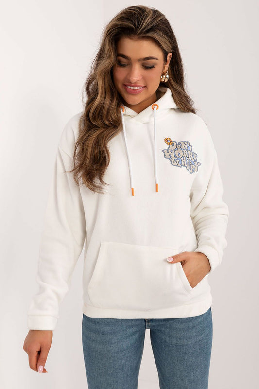 Luxurious women's casual polyester sweatshirt with hood by Sublevel, featuring a large back print and practical kangaroo pocket, perfect for stylish everyday wear.