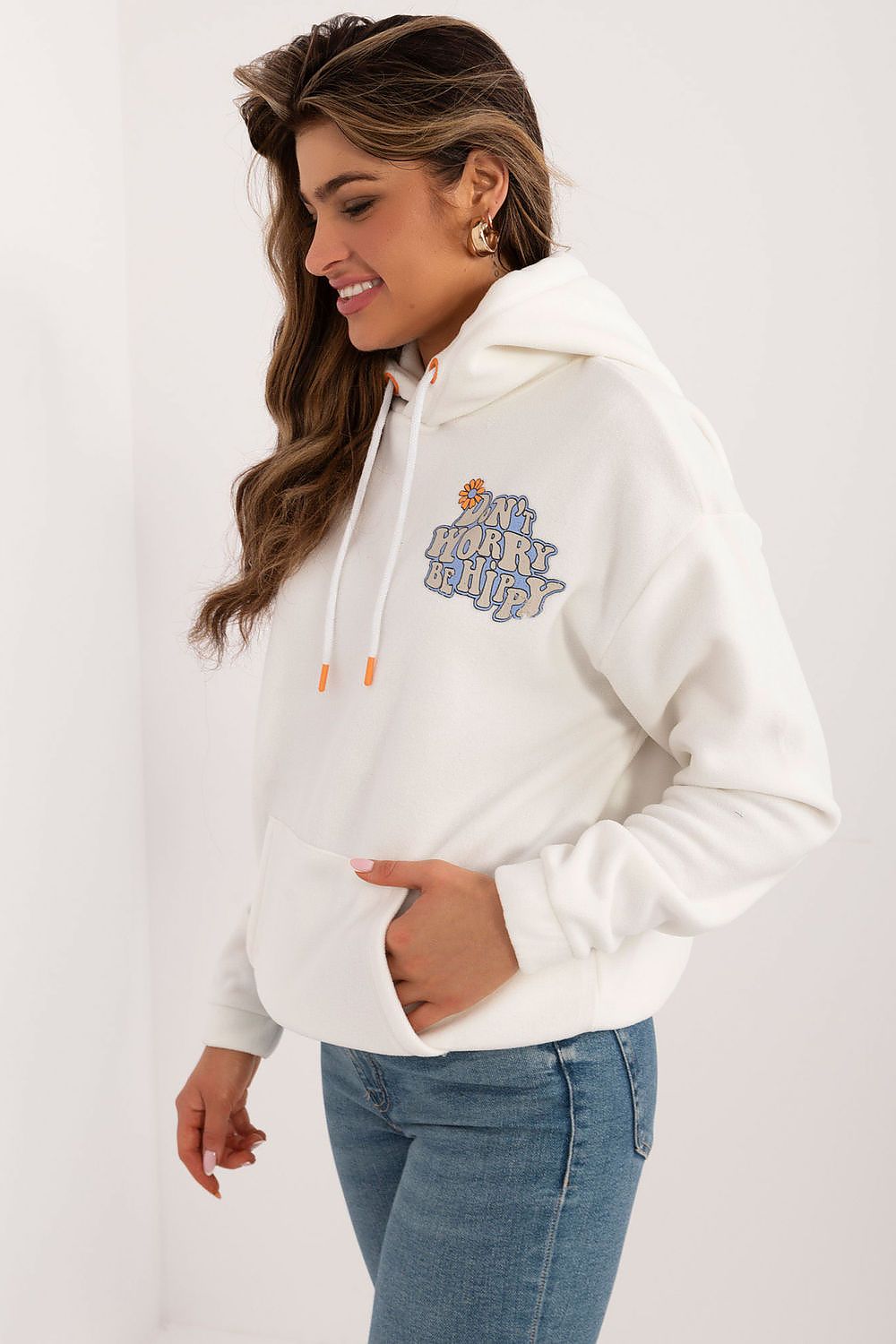 Elegant Sublevel women's polyester sweatshirt showcasing a trendy hood and sizeable back design, ideal for comfort and fashion on cooler days.