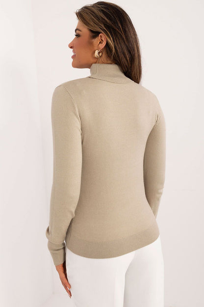 Model wearing Sublevel's elegant women's turtleneck sweater, demonstrating its versatile styling options for a chic, comfortable look.