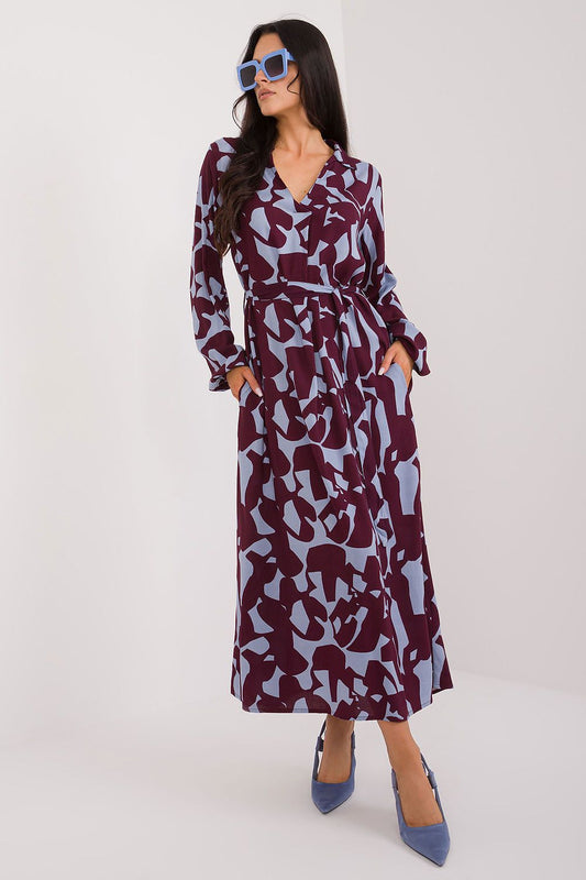 Eco-friendly maxi shirt dress by Sublevel featuring elegant V-neckline, waist tie, and long sleeves, perfect for luxurious everyday wear.