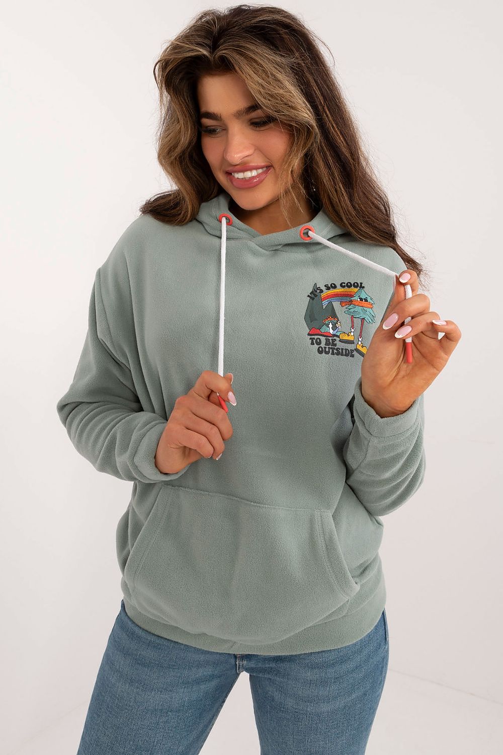 Chic polyester sweatshirt by Sublevel, designed for women, featuring a sophisticated large print on the back, ideal for trendy casual outfits.