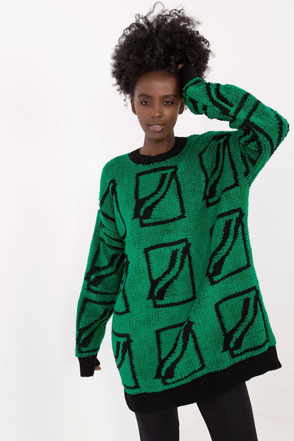 Luxury Badu women's long cut jumper in acrylic-wool blend, featuring casual print perfect for stylish everyday wear.