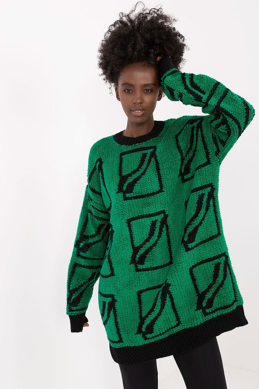 Luxury Badu women's long cut jumper in acrylic-wool blend, featuring casual print perfect for stylish everyday wear.