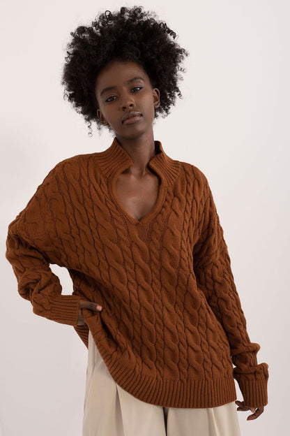 Elegant Women's V-Neck Jumper from Badu in luxurious acrylic-wool blend, perfect for everyday style and comfort.