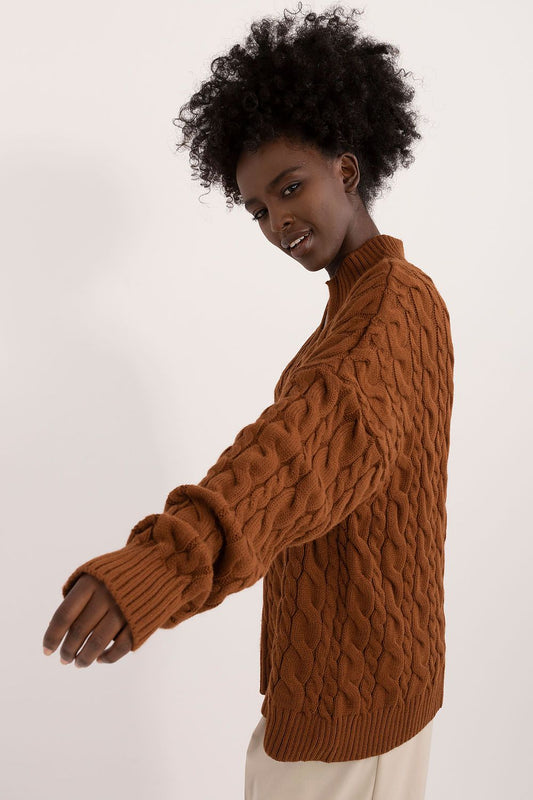 Close-up of Badu's luxurious acrylic-wool blend Women's V-Neck Jumper showcasing its varied texture and elegance.