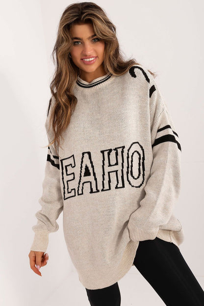 Chic long Badu women's sweater in a luxurious acrylic-wool blend with stylish print, perfect for casual elegance.