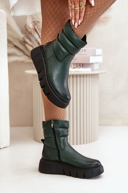 Luxury elegant women's ankle boots by Step in style, crafted from high-quality natural leather with a stylish zipper, featuring a comfortable wedge heel and warm felt lining for autumn and winter elegance.