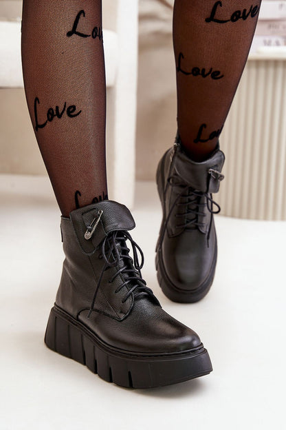 Stylish women's buskin boots in natural leather, featuring lace-up and zipper detail, by Step in Style, perfect for a luxurious look on cooler days.