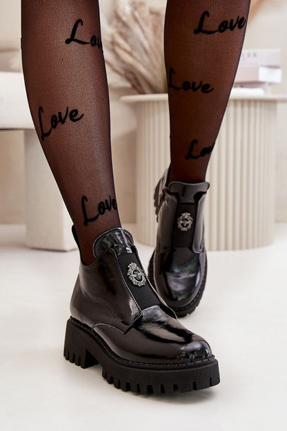 Close-up of the Natural Leather Texture on Women's Chunky Heel Ankle Boots with Platform and Zipper by Step In Style, highlighting premium quality.