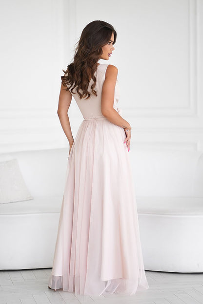 Versatile long dress by Bicotone, designed for elegant styling with a removable rose belt.