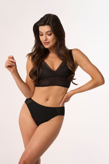 Babell BBL 201 Black Brazilian-Style Panties with Cheeky Cut and Lace Detail, Cotton-Spandex luxury lingerie for women.