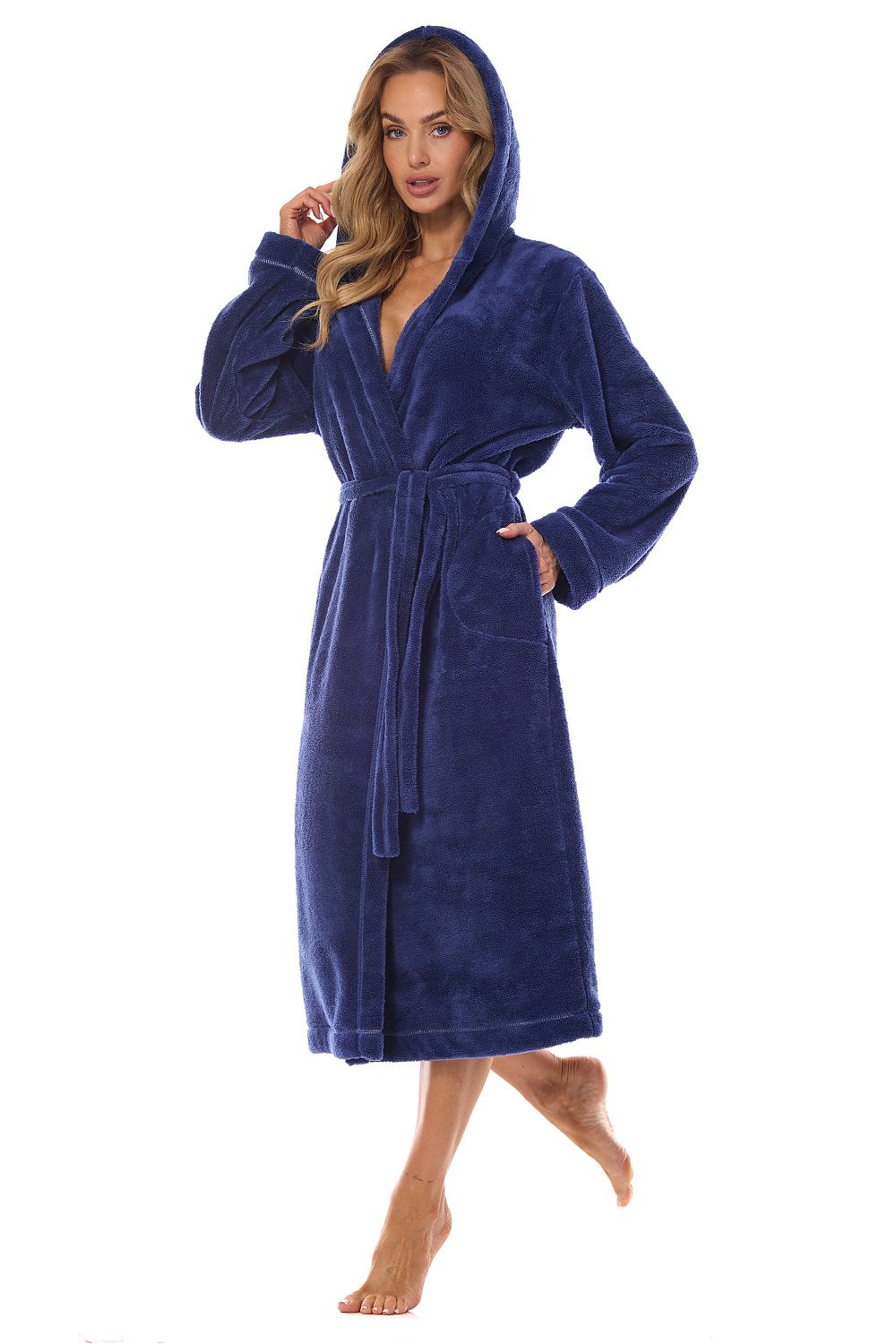 Elegant L&L Collection bathrobe showcasing a sophisticated design with a decorative hood and classic cuffs for ultimate comfort.