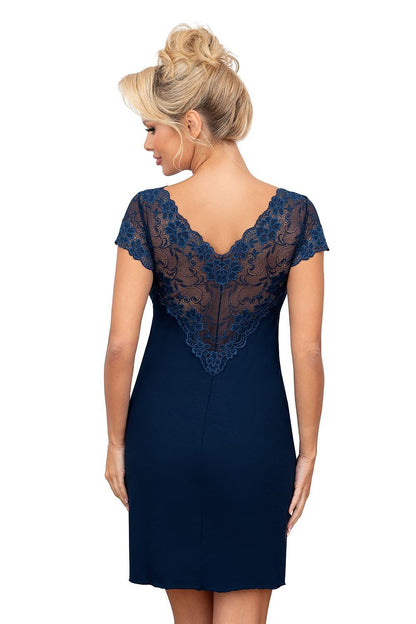 Close-up view of Donna's elegant nightshirt showcasing intricate lace sleeve details, designed for comfort and style.