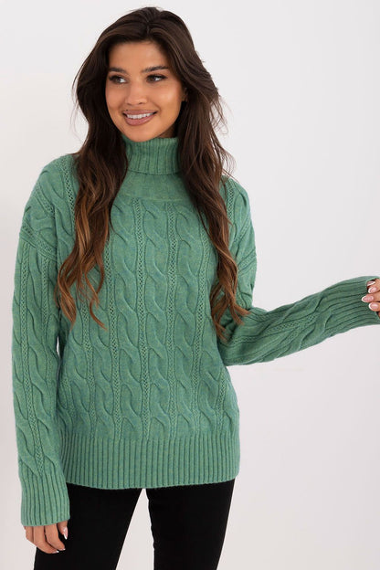 Luxurious women's turtleneck sweater by AT, crafted from a soft acrylic-polyester blend, perfect for casual chic outfits in cooler weather.