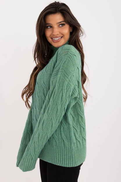 Stylish acrylic-polyester blend turtleneck sweater by AT, ideal for layering during cooler days with a flattering standard length.
