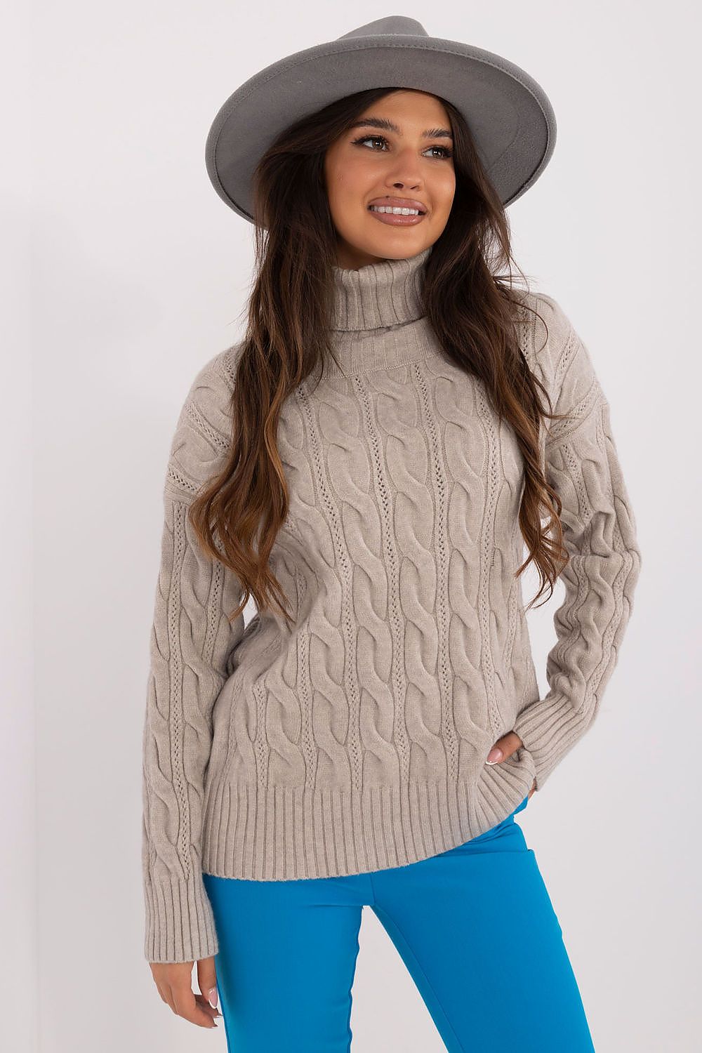 Luxurious women's turtleneck sweater by AT, showcasing an acrylic-polyester blend, perfect for cooler days.