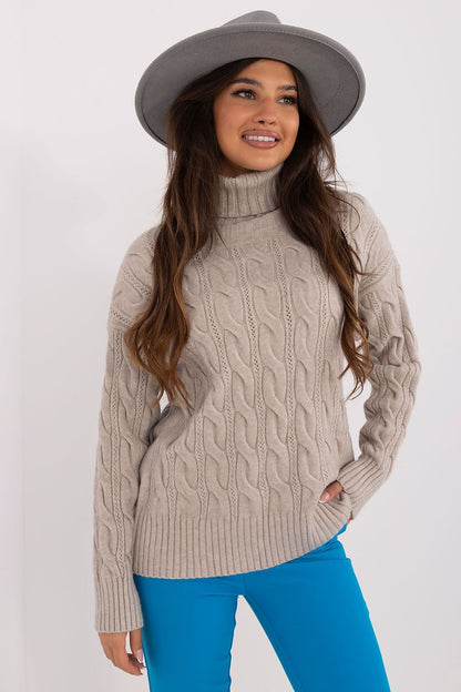 Luxurious women's turtleneck sweater by AT, showcasing an acrylic-polyester blend, perfect for cooler days.