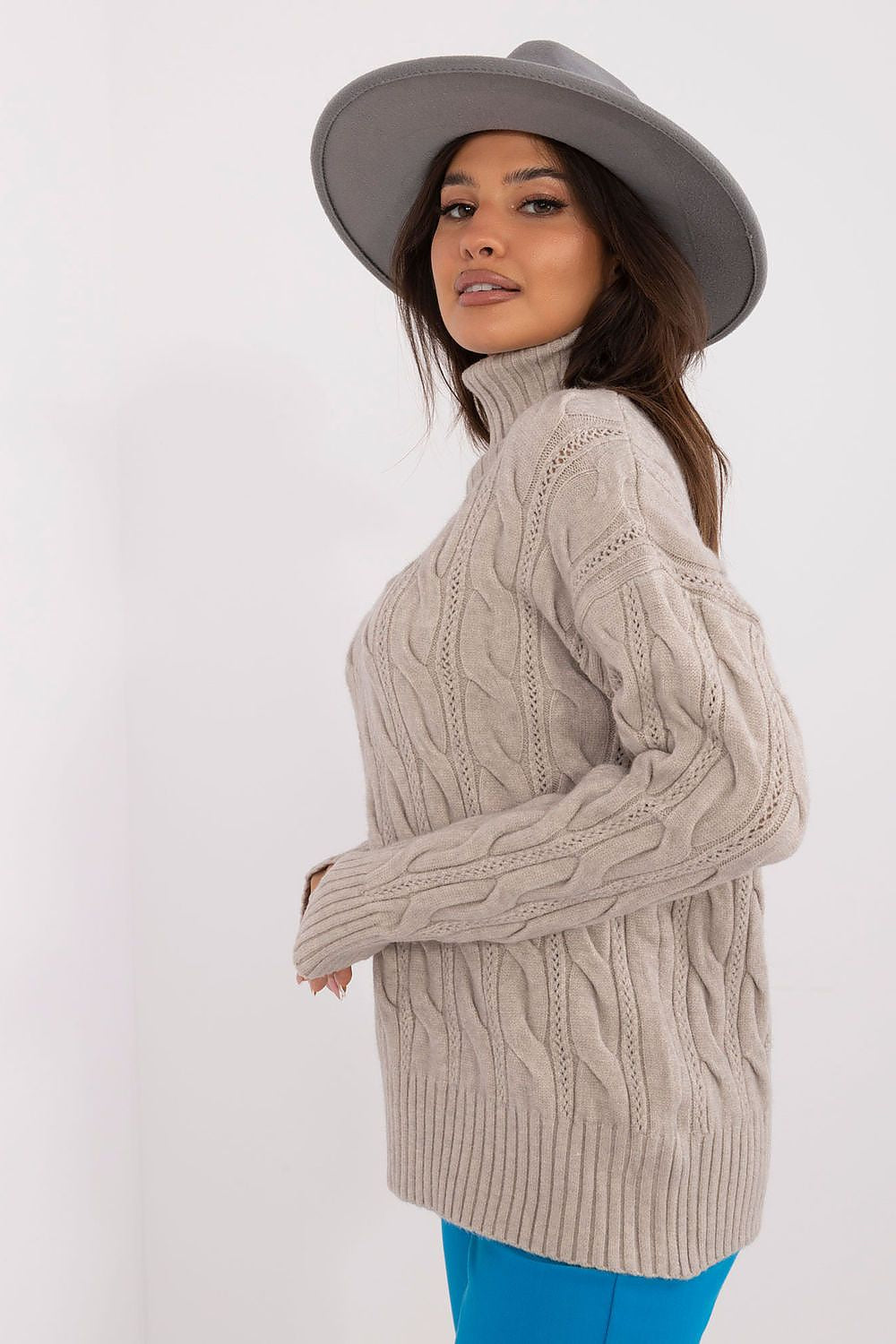 Elegant turtleneck sweater for women, crafted by AT from a soft acrylic-polyester blend, ideal for stylish autumn layers.