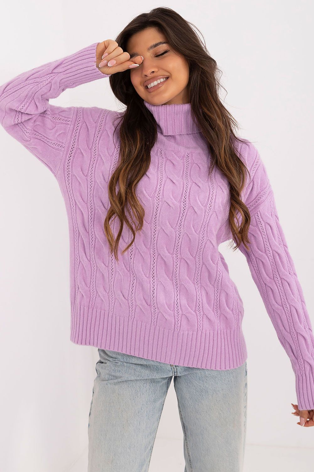 Elegant acrylic-polyester blend turtleneck sweater for women by AT, perfect for everyday chic outfits.
