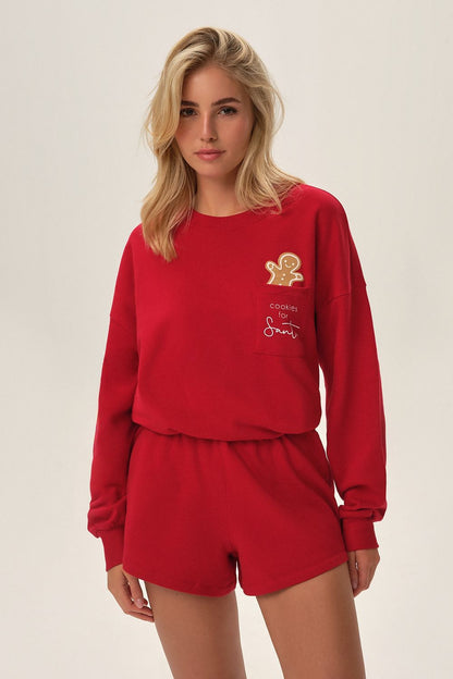 Luxury Women's Cotton Christmas Pyjama Set featuring an insulated blouse with long sleeves and shorts by Henderson, perfect for festive lounging.