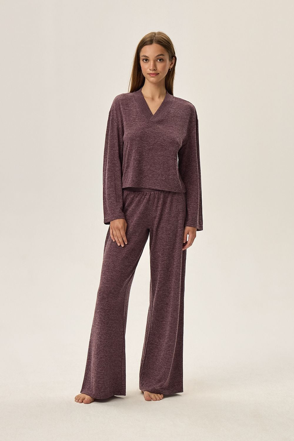 Luxurious women's Fudge pyjama set by Henderson featuring a soft viscose long sleeve blouse and elegant ankle pants, perfect for colder nights and stylish home wear.