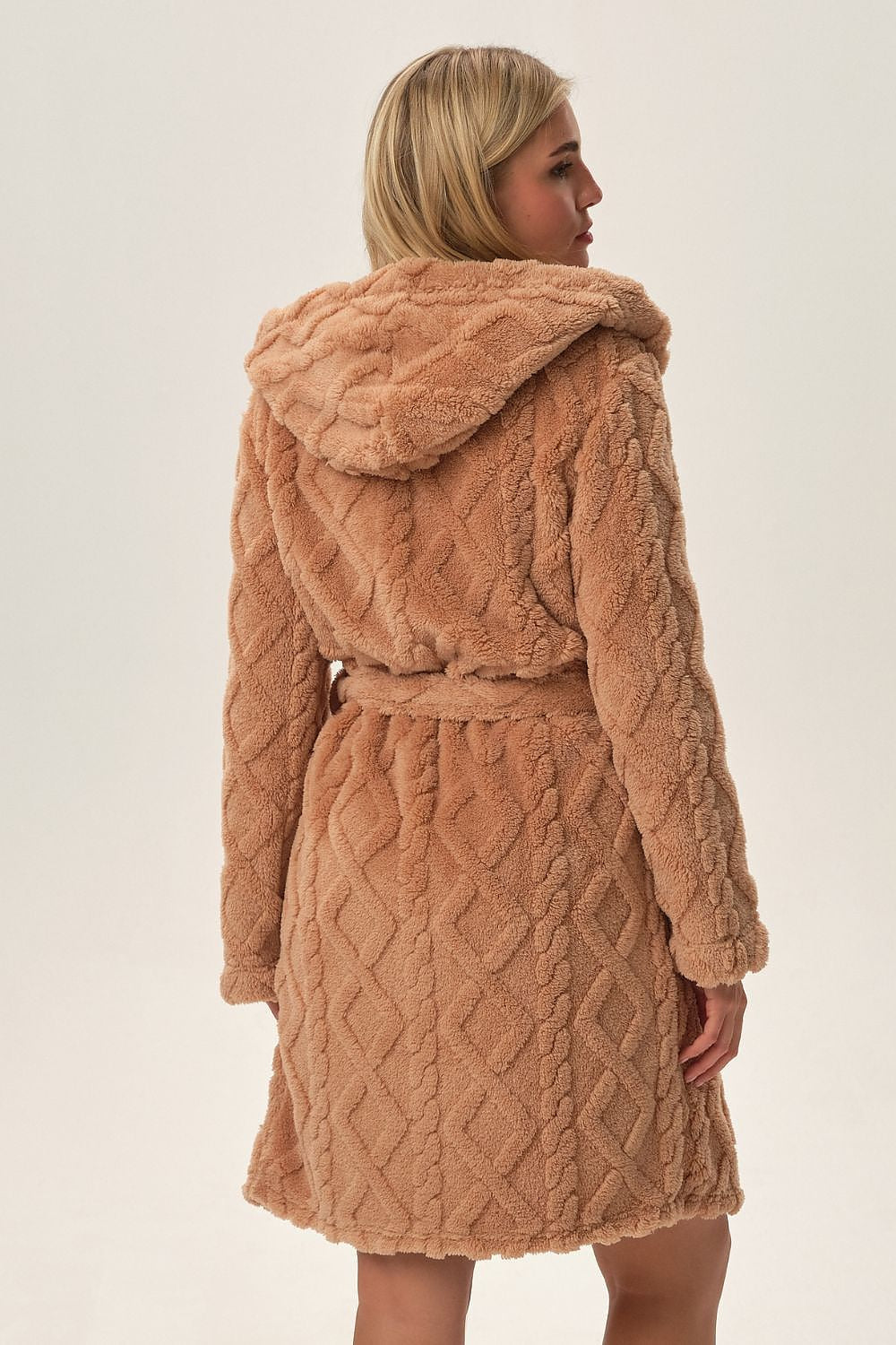 Henderson Cozy Braided Texture Bathrobe featuring a wide hood, crafted from luxurious thick knit polyester for ultimate warmth and comfort.