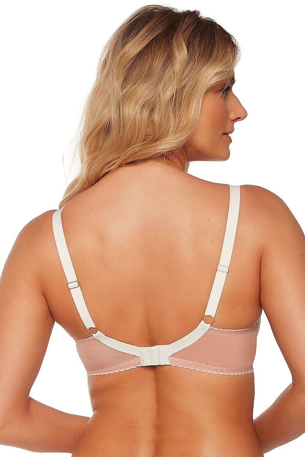 Close-up of Gaia Semi-Soft Bra showcasing its exquisite lace detailing and adjustable straps, embodying elegance and comfort.