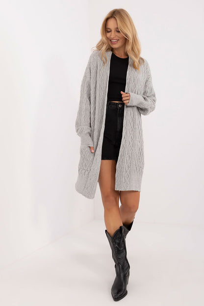 Elegant long unbuttoned cardigan with pockets by AT, crafted from a luxurious acrylic, polyester, and polyamide blend for ultimate comfort and style.