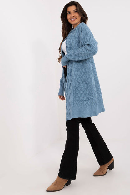 Elegant long unbuttoned cardigan with pockets by AT, crafted from a luxurious blend of soft acrylic, polyester, and polyamide for superior comfort and style.
