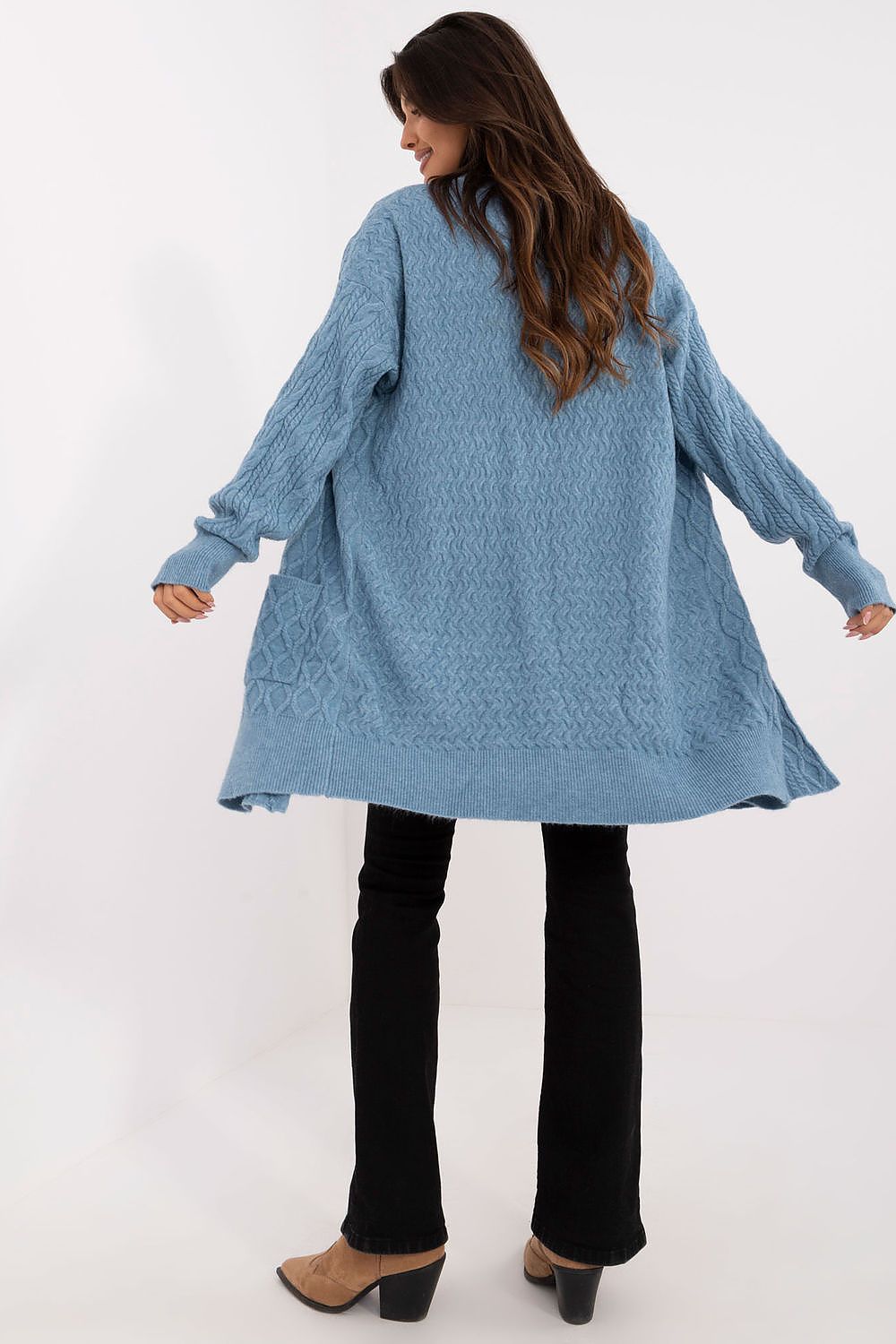 Stylish long sleeve cardigan featuring slip pockets, created by AT, designed to provide warmth and enhance casual everyday outfits with a touch of elegance.