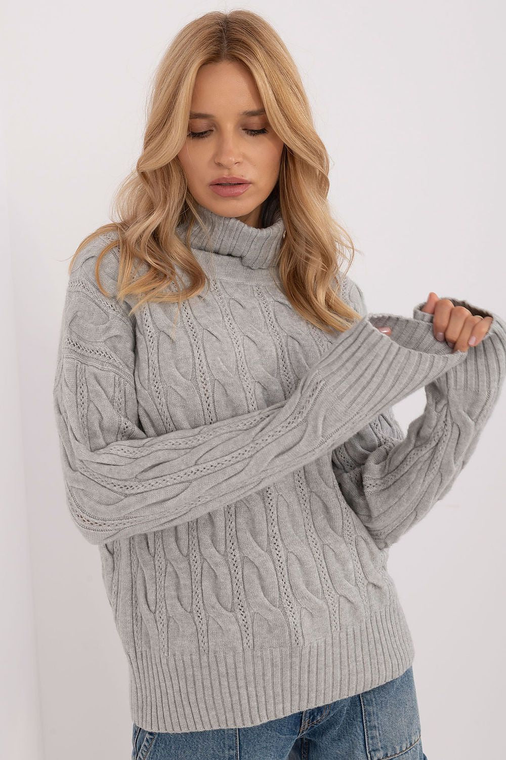 Luxurious Turtleneck Sweater for Women in chic style, crafted by AT, featuring a soft acrylic-polyester blend, perfect for elegant layering on cooler days.